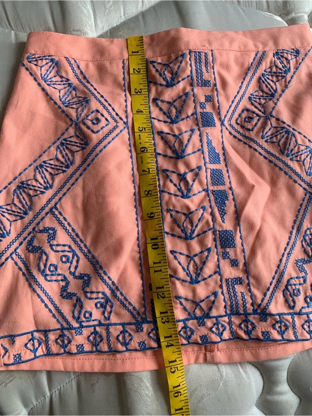 Jealous Tomato Peach Coral Blue Embroidered Boho Chic Tribal Mini Skirt Size 6